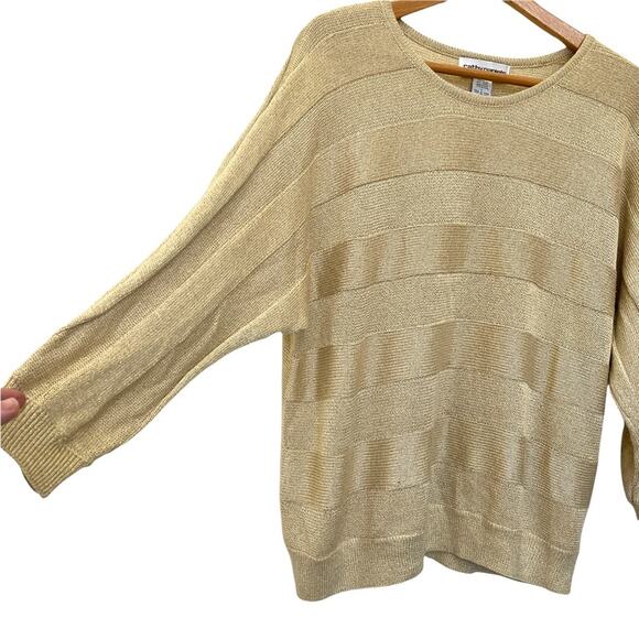 Cathy Daniels Gold Sweater Sz L Women’s Stripe Tone on Tone Dolman Sleeve Drape - Picture 2 of 7